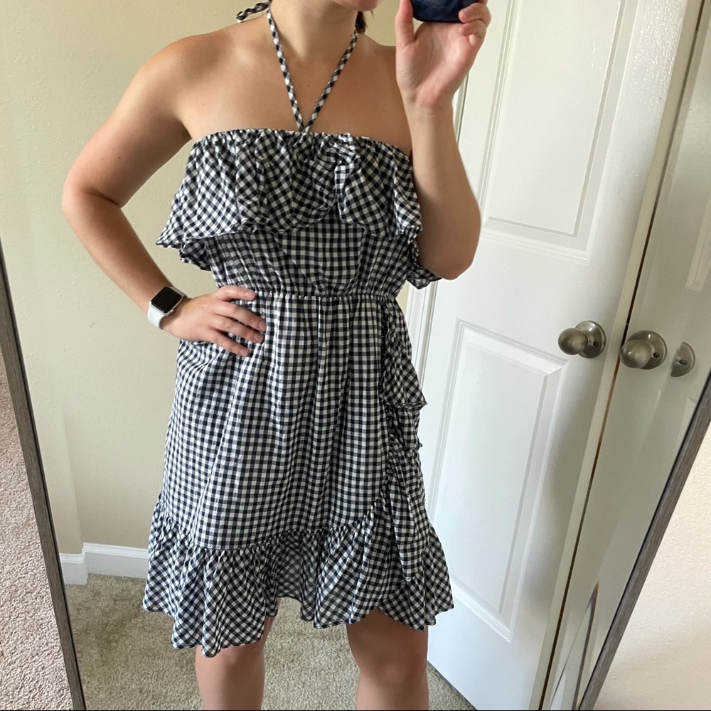 J. Crew Black and White Gingham Mini Dress cover up